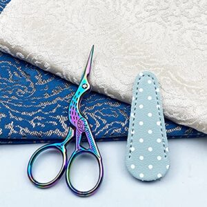 Weabetfu 3.6-inch Small Sewing Scissors with Leather Scissors Cover,Stainless Steel Stork Craft Scissors DIY Tools,Dressmaker Shears Scissors for Embroidery,Craft,Needlework,Artwork & Everyday Use