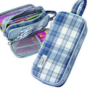 waepe pencil bag aesthetic pencil case large capacity multi-slot pen bag with three zipper grid mesh fabric zipper pen pouch for office school supplies for teen boys girls gift (gray)