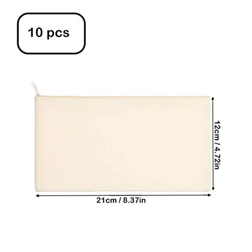 Blank DIY Craft Bag Canvas Zipper Bags 10 Pack Zipper Canvas Pen Pencil Case Multipurpose Makeup Bags Cosmetic Bag Travel Toiletry Pouch for Storage Small Items Travel Party Gift (White 8.3X4.8inch)