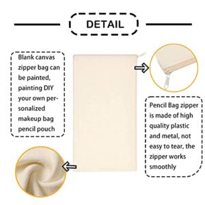 Blank DIY Craft Bag Canvas Zipper Bags 10 Pack Zipper Canvas Pen Pencil Case Multipurpose Makeup Bags Cosmetic Bag Travel Toiletry Pouch for Storage Small Items Travel Party Gift (White 8.3X4.8inch)