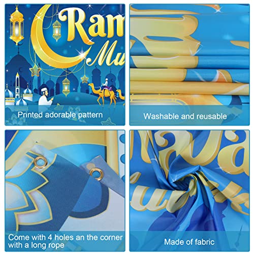 HOWAF Ramadan Mubarak Backdrop Banner Decorations, Eid Mubarak Background Banner for Muslim Ramadan Party Supplies, Ramadan Kareem Party Banner with Lanterns Moon Stars Castle Design