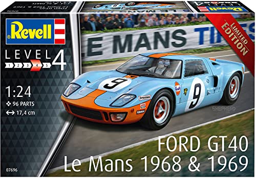 Revell Vell 07696 Ford GT 40 Le Mans 1968 Limited Edition Model Kit 1:24 Scale, Unvarnished