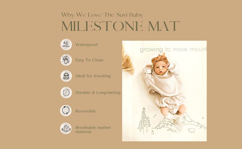 Leather Milestone Blanket Play Mat - Reversible 39"x55" Baby Play mat Baby Milestone Blanket for Baby boy or Girl Baby Milestone Blocks or Baby Milestone Cards Alternative