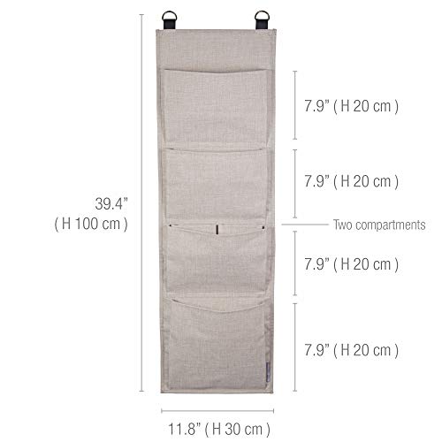 Bigso Soft Hanging Wall Storage Organizer | Hanging Storage Organizer for Closets and Bedrooms | Polyester Back of Door Storage Hanging Pockets Organizer with 4 Compartments | 11.8”x 39.4” | Beige