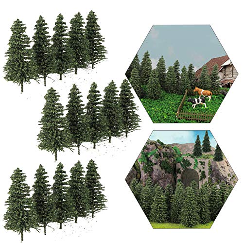 S0805 50PCS Dark Green Pine Model Cedar Trees 2.05inch (52mm) for Model Railroad Scenery Landscape Layout HO N Scale New (2Inch)