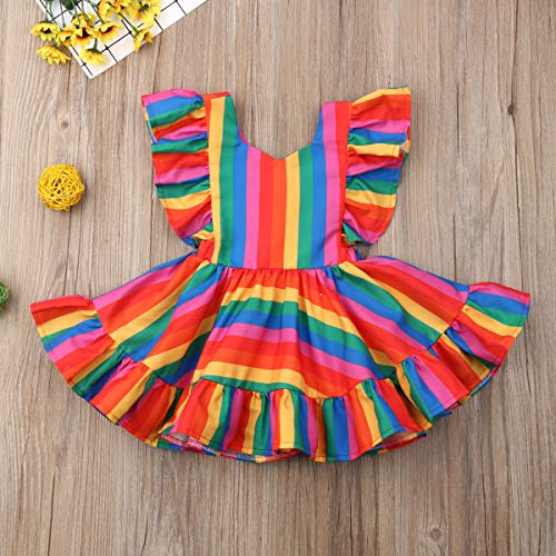 KIDSA 1-5T Baby Toddler Girl Princess Rainbow Dress Ruffles Sleeveless Backless Tutu Summer Sundress