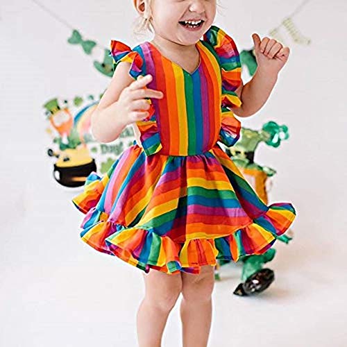 KIDSA 1-5T Baby Toddler Girl Princess Rainbow Dress Ruffles Sleeveless Backless Tutu Summer Sundress