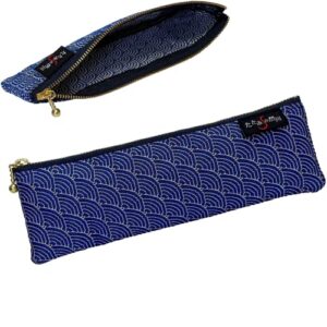 sekikawa japanese pattern of waves in blue ocean pen case cosmetic brush case samurai ninja for office, school textile, blue 9.1×11.4×0.8in (23×29×2cm)