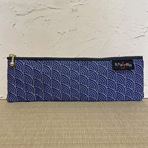 Sekikawa Japanese Pattern of Waves in Blue Ocean Pen Case Cosmetic Brush Case Samurai Ninja for Office, School Textile, Blue 9.1x11.4x0.8in (23×29×2cm)