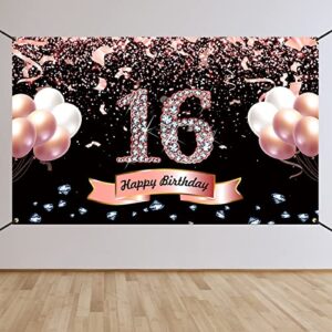 trgowaul sweet 16th birthday decorations for girls – rose gold sweet 16th birthday backdrop for her 16th birthday party suppiles sweet sixteen decorations for girls happy 16th birthday banner
