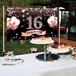 Trgowaul Sweet 16th Birthday Decorations for Girls - Rose Gold Sweet 16th Birthday Backdrop for her 16th Birthday Party Suppiles Sweet Sixteen Decorations for Girls Happy 16th Birthday Banner