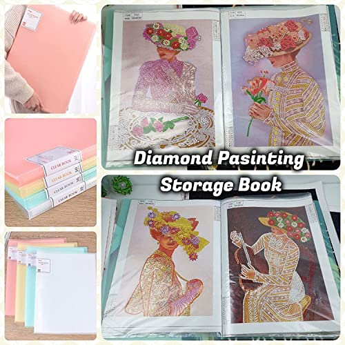 A3 30 Pages Diamond Painting Storage Presentation Book, Suitable for 12x17in (32.5X44cm) Diamond Art, 30 Clear Pocket Sleeve Used to Protect Diamond Painting Portfolio, Oil Painting, Photos (Pink)