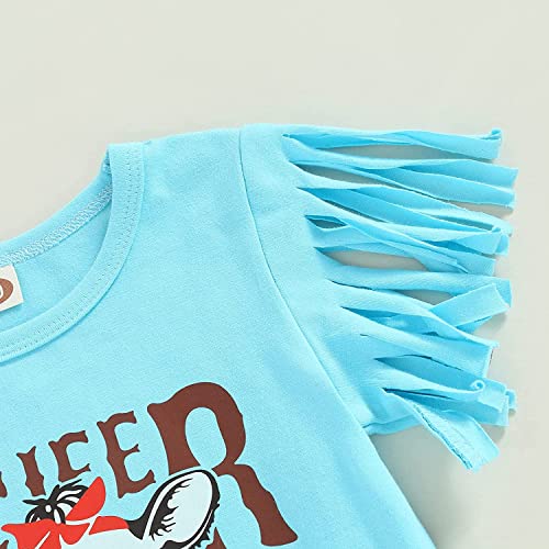 Bonangber Western Baby Girl Clothes Short Sleeve Cow T-Shirt Bell Bottoms Flared Pants Set Toddler Girls Summer Outfit (Blue Cows,4-5T)