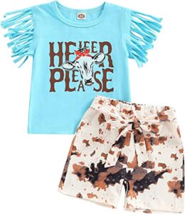 bonangber western baby girl clothes short sleeve cow t-shirt bell bottoms flared pants set toddler girls summer outfit (blue cows,4-5t)