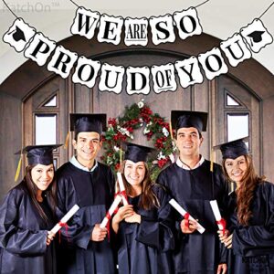 We Are So Proud Of You Banner - No DIY, Black and White Graduation Decorations 2023 | Graduation Banner for Class of 2023 Decorations | Congratulations Decorations | Graduation Party Decorations 2023