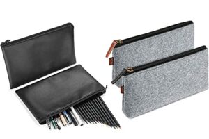 procase [2 pack black soft pu leather pencil bag pen case bundle with [2 pack] grey large pencil bag pen case