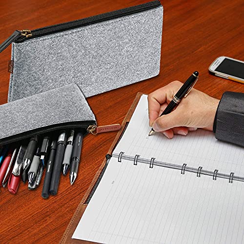 ProCase [2 Pack Black Soft PU Leather Pencil Bag Pen Case Bundle with [2 Pack] Grey Large Pencil Bag Pen Case