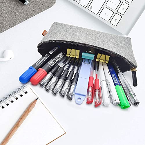 ProCase [2 Pack Black Soft PU Leather Pencil Bag Pen Case Bundle with [2 Pack] Grey Large Pencil Bag Pen Case