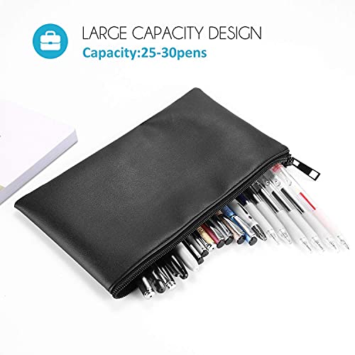 ProCase [2 Pack Black Soft PU Leather Pencil Bag Pen Case Bundle with [2 Pack] Grey Large Pencil Bag Pen Case