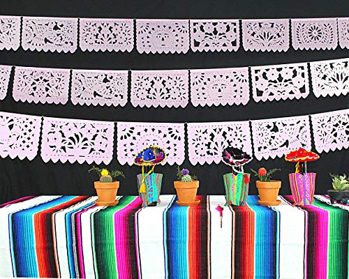 Mexican Banner Flags Light Pink Papel Picado Over 60 feet Long, Pastel Pink Tissue Paper Garland Decorations for All Occasions, Weddings, Quinceaneras, Birthdays, Fiesta Party Supplies WS2000