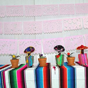 Mexican Banner Flags Light Pink Papel Picado Over 60 feet Long, Pastel Pink Tissue Paper Garland Decorations for All Occasions, Weddings, Quinceaneras, Birthdays, Fiesta Party Supplies WS2000