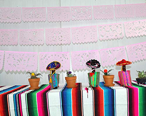 Mexican Banner Flags Light Pink Papel Picado Over 60 feet Long, Pastel Pink Tissue Paper Garland Decorations for All Occasions, Weddings, Quinceaneras, Birthdays, Fiesta Party Supplies WS2000