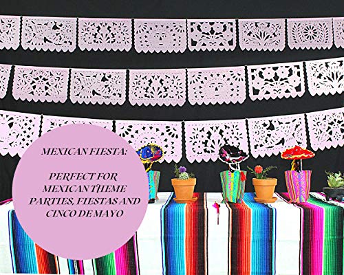 Mexican Banner Flags Light Pink Papel Picado Over 60 feet Long, Pastel Pink Tissue Paper Garland Decorations for All Occasions, Weddings, Quinceaneras, Birthdays, Fiesta Party Supplies WS2000