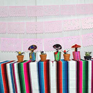 Mexican Banner Flags Light Pink Papel Picado Over 60 feet Long, Pastel Pink Tissue Paper Garland Decorations for All Occasions, Weddings, Quinceaneras, Birthdays, Fiesta Party Supplies WS2000