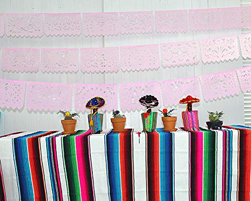 Mexican Banner Flags Light Pink Papel Picado Over 60 feet Long, Pastel Pink Tissue Paper Garland Decorations for All Occasions, Weddings, Quinceaneras, Birthdays, Fiesta Party Supplies WS2000