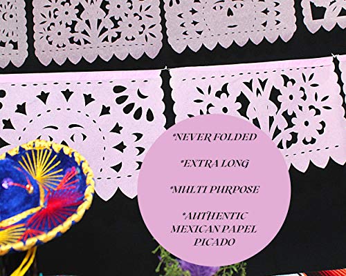 Mexican Banner Flags Light Pink Papel Picado Over 60 feet Long, Pastel Pink Tissue Paper Garland Decorations for All Occasions, Weddings, Quinceaneras, Birthdays, Fiesta Party Supplies WS2000