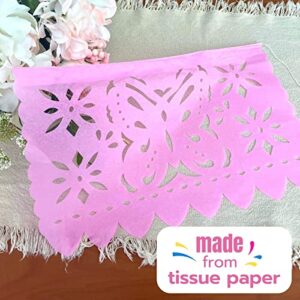 Mexican Banner Flags Light Pink Papel Picado Over 60 feet Long, Pastel Pink Tissue Paper Garland Decorations for All Occasions, Weddings, Quinceaneras, Birthdays, Fiesta Party Supplies WS2000