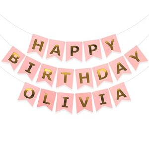 partyforever rose gold happy birthday olivia banner birthday party decorations and supplies