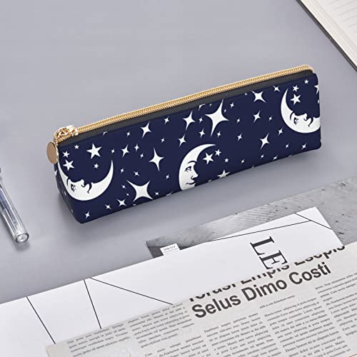 Triangle Leather Pencil Case With Zipper Moon And Star Pencil Bag Makeup Cosmetic Pouch For Girls Boys School Work Office