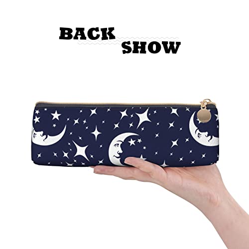 Triangle Leather Pencil Case With Zipper Moon And Star Pencil Bag Makeup Cosmetic Pouch For Girls Boys School Work Office