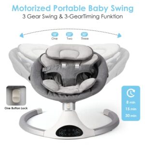 Baby Swing for Infants, Baby Rocker with 5 Point Harness, Bluetooth Support Baby Swing, 10 Preset Lullabies. 3 Speed Natural Baby Swing, Infant Swing with Remote Control and 3 Hanging Toys