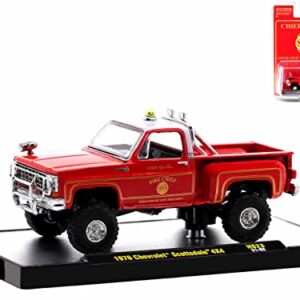 1976 Chevy Scottsdale 10 4x4 Fire Chief Pickup Red High Flame SBFD City Fire Department Ltd Ed to 8800 pcs 1/64 Diecast M2 Machines 31500-HS23