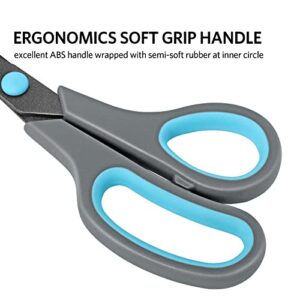 Asdirne Scissors, Teflon Coating All Purpose Scissors , Non-Stick Stainless Steel Blades, Ergonomic Semi-Soft Rubber Grip, Great for Craft, Office, School, Set of 4, 10"/8.5"/6"/5", Blue&Gray