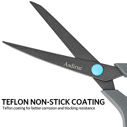 Asdirne Scissors, Teflon Coating All Purpose Scissors , Non-Stick Stainless Steel Blades, Ergonomic Semi-Soft Rubber Grip, Great for Craft, Office, School, Set of 4, 10"/8.5"/6"/5", Blue&Gray