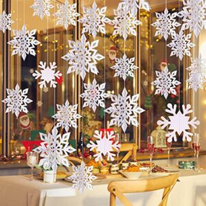 12pcs winter christmas snowflakes hanging decorations – 3d white paper snowflake garland with snowflake banner for christmas holiday winter wonderland frozen party decorations