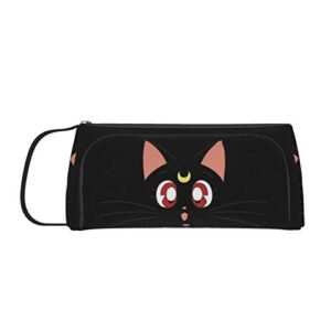cat cute pencil case for teen girl, kawaii anime pencil case black, large capacity aesthetic pencil pouch pen bag with zipper for school