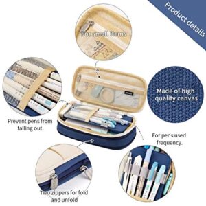 EASTHILL 2PC Big Capacity Pencil Case Pouch Large Pencil Bag for College School Teen Girls Boys Light blue + Navy