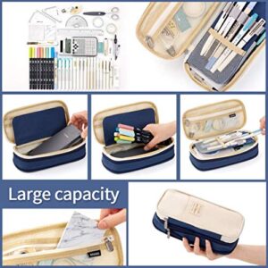 EASTHILL 2PC Big Capacity Pencil Case Pouch Large Pencil Bag for College School Teen Girls Boys Light blue + Navy