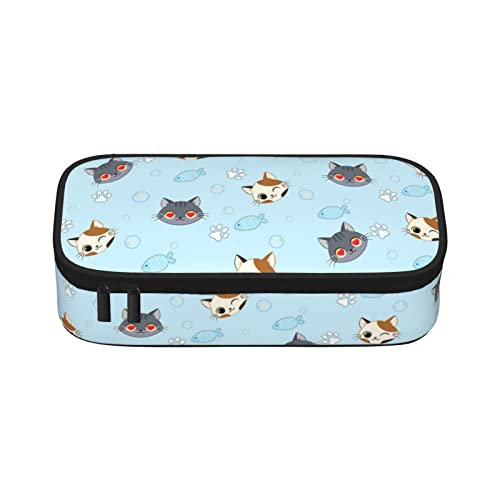 Cats Pencil Case High Capacity Cute Pen Pouch for Teen Girls Boys Durable Kawaii Pencil Box Designed Blue Pen Bag for Men Women with Zipper