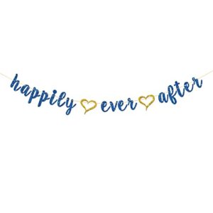 roadsea happily ever after banner – bachelorette party garland supplies – engagement – wedding party decorations – blue glitter