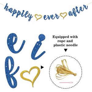 RoadSea Happily Ever After Banner - Bachelorette Party Garland Supplies - Engagement - Wedding Party Decorations - Blue Glitter