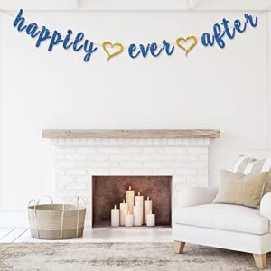 RoadSea Happily Ever After Banner - Bachelorette Party Garland Supplies - Engagement - Wedding Party Decorations - Blue Glitter