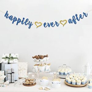 RoadSea Happily Ever After Banner - Bachelorette Party Garland Supplies - Engagement - Wedding Party Decorations - Blue Glitter