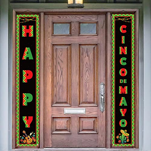 Happy Cinco De Mayo Banner Mexican Cinco De Mayo Porch Sign Mexican Theme Wall Hanging Flag Mexican Fiesta Celebration Welcome Yard Sign Front Door Holiday Party Decor