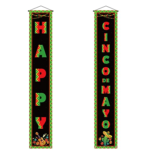 Happy Cinco De Mayo Banner Mexican Cinco De Mayo Porch Sign Mexican Theme Wall Hanging Flag Mexican Fiesta Celebration Welcome Yard Sign Front Door Holiday Party Decor