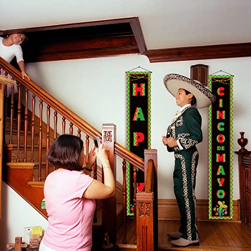 Happy Cinco De Mayo Banner Mexican Cinco De Mayo Porch Sign Mexican Theme Wall Hanging Flag Mexican Fiesta Celebration Welcome Yard Sign Front Door Holiday Party Decor